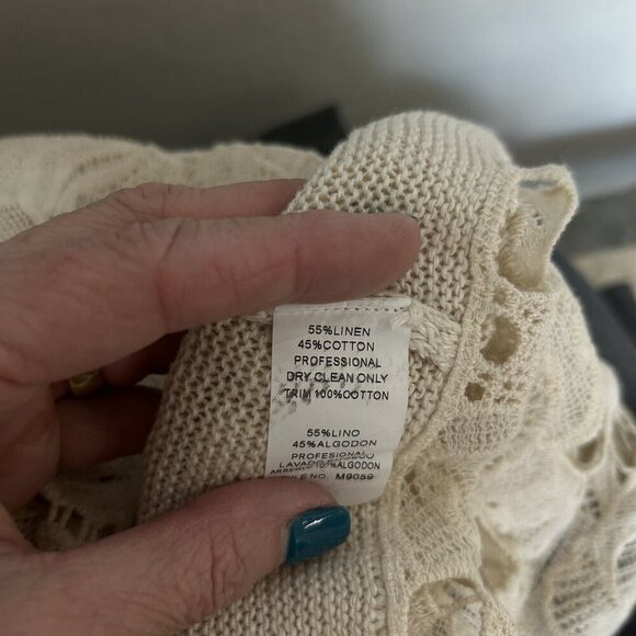 Monoreno Beige Cream Lace Hem Linen Blend Tunic Length Cardigan Sweater - Picture 3 of 9